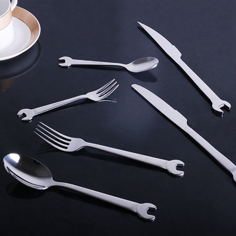 Creative Wrench Shape Fork Spoon Stainless Steel Steak Knife Dinner Tableware Dessert Forks Tea Coffee Spoon Home Party Supplies ► Photo 1/6
