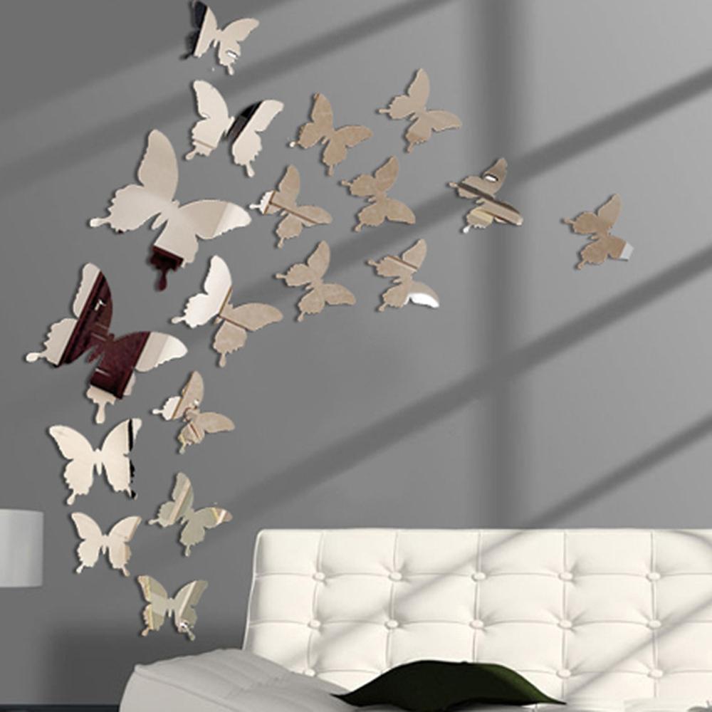 Details about   12 Pcs Hot 3D Wall Sticker Butterflies Mirror Wall Art Home Decoration 
