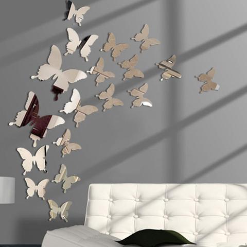 Hot 24pcs Mirror Wall Sticker Decal Butterflies 3D Mirror Wall Art Party Wedding Home Decors Butterfly fridge Wall Decal On Sale ► Photo 1/6