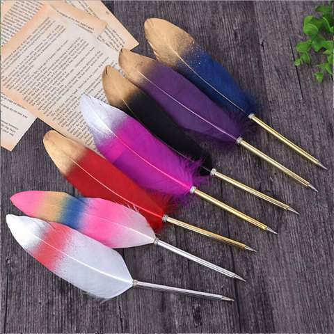 20 Pcs 0.7Mm Feather Pen Wholesale Metal Writing Pen Ballpoint Pen Multicolor Student Stationery Gift ► Photo 1/6