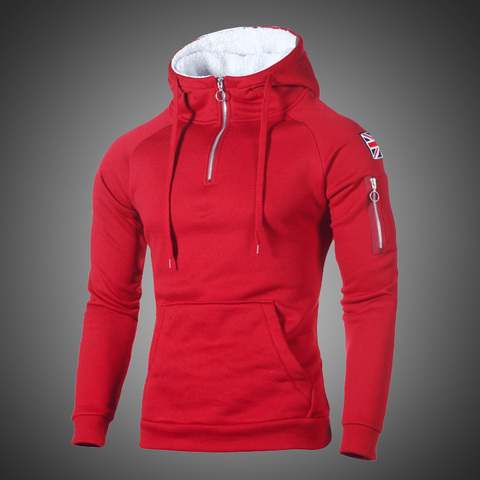 Hip Hop Zipper Hooded Sweatshirt Men 2022 Spring Casual Flag Print Pullover Hoodies Sweatshirts Male Solid Streetswear Red Black ► Photo 1/6