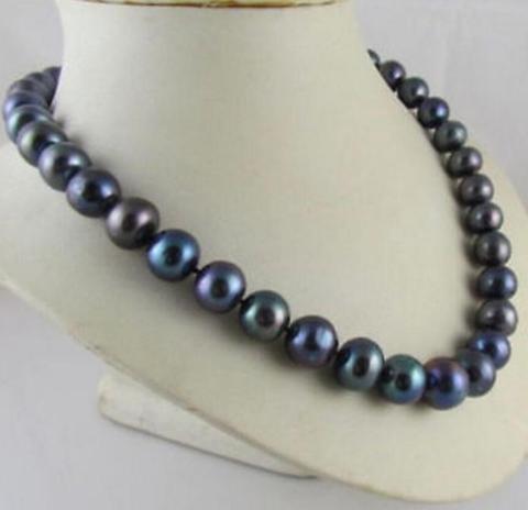 Free shipping  14K VERY PRETTY TAHITIAN NATURAL 9-10MM BLACK PEARL NECKLACE 18