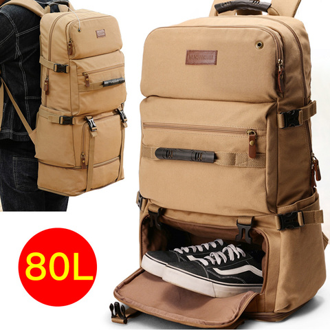 80L Large Capacity Backpack Multifunction Canvas Luggage Backpacks Men Travel Pack Bag Moutaineering Package Bags Vintage XA75C ► Photo 1/6