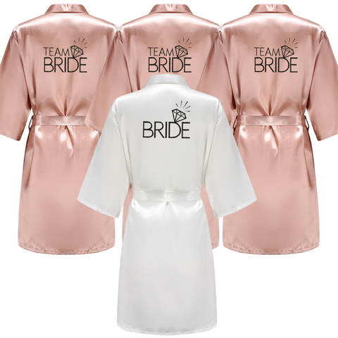 Wedding Party Team Bride Robe With Black Letters Kimono Satin Pajamas Bridesmaid Rose Gold Pink Bathrobe ► Photo 1/6