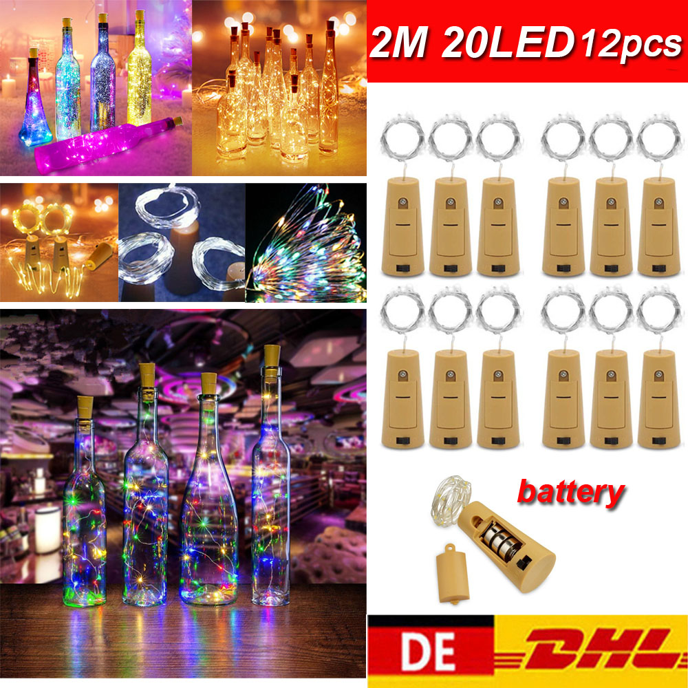 6/12PCS 2m Wine Bottle Cork Battery Fairy String Lights 20 LED Xmas Party Decor 