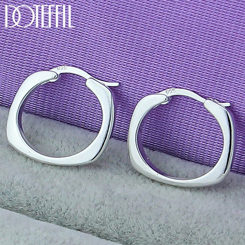 DOTEFFIL 925 Sterling Silver Square Round 20mm Hoop Earrings For Woman Wedding Engagement Party Fashion Charm Jewelry ► Photo 1/6