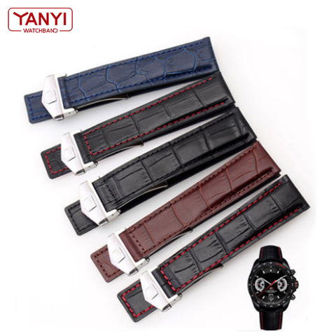 Genuine leather bracelet 19mm 20mm 22m for tag heuer watchband men wristwatches band accessories fold buckle leather watch strap ► Photo 1/6