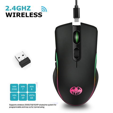 2.4GHz Wireless Gaming Mouse 6 Button 1600 DPI Adjustable Optical Mice 7-Color Breathing Light Rechargeable Mouse for Laptop PC ► Photo 1/6