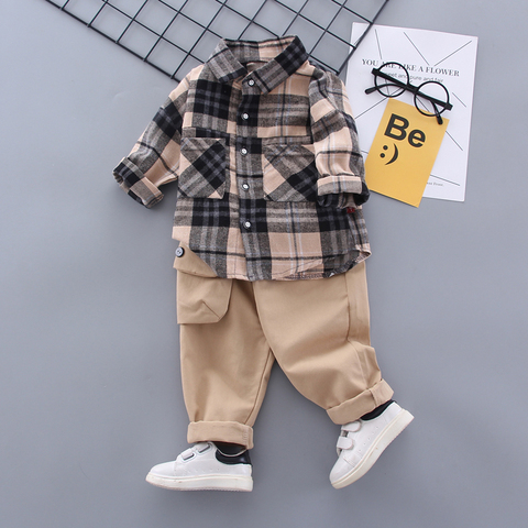 Autumn Spring Baby Boy Fashion Formal Clothing Set Kid Suits Set Plaid Shirt Pants 2pac/set Children Clothes Set 1 2 3 4 5 Years ► Photo 1/6
