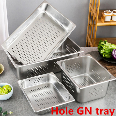 Square hole GN Pan Kitchen 304 stainless steel 1/3 1/2 1/1 Food pan Chafing Buffet Pan strainer  colander GN pan hole with lid ► Photo 1/6