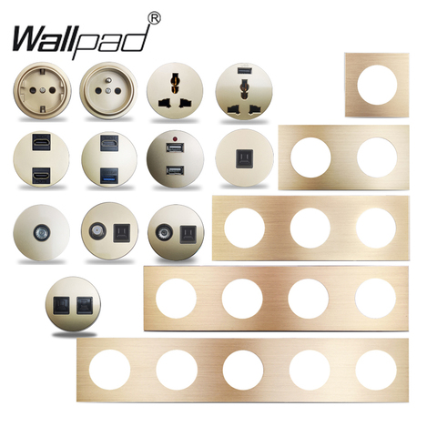 Wallpad L6 Gold Brushed Aluminum Wall Switch EU French Socket USB Charger RJ45 CAT6 HDMI Audio Modules DIY Free Combination ► Photo 1/6