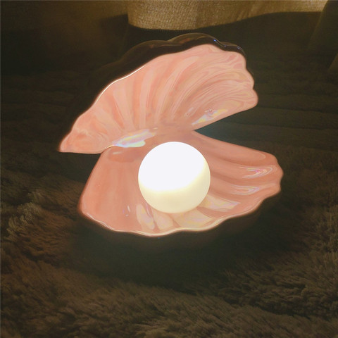 Ins Japanese Style Ceramic Shell Pearl Night Light Streamer Mermaid Fairy Shell Night Lamp for Bedside Home Decoration Xmas Gift ► Photo 1/6