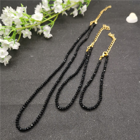 JCYMONG 2022 Fashion 3mm Black Glass Beads Jewelry Set For Women New Gold Silver Color Necklace Bracelet Bohemian Jewelry Gift ► Photo 1/6