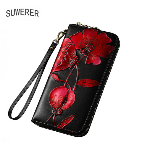 SUWERER NEW Women genuine cowhide leather bags women wallet fashion Embossing clutch bag Luxury women bag ► Photo 1/6