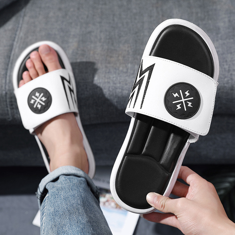 Coslony Slippers Men Plus Size Men's Shoes Soft Massage Fashion Summer Men Flip Flops Outdoor Beach Sandal For Men black white ► Photo 1/6