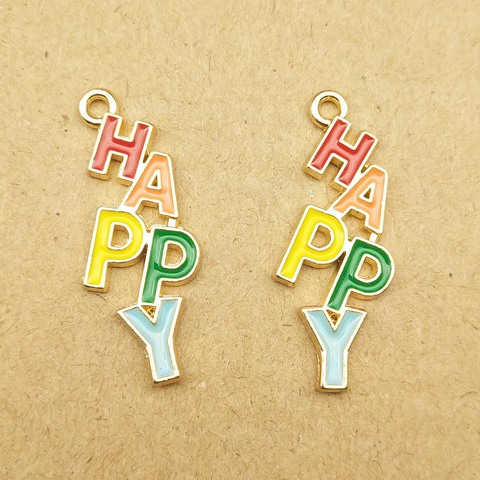 10pcs 12x29mm happy charm enamel charm for jewelry making and crafting fashion earring charm necklace charm ► Photo 1/4