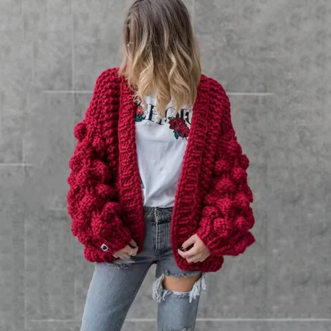 Winter Autumn Warm Lantern Sleeves Sweater Knitted Cardigan Sweater Coat Women Large Knitted Sweater Cardigan Jumper Coat 2022 ► Photo 1/6