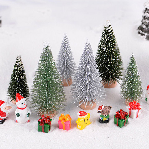 1 PC Artificial Christmas Tree Figurine Sisal Silk Cedar Pine Tree Mini Miniature Micro Landscape New Year Fairy Garden Decor ► Photo 1/6