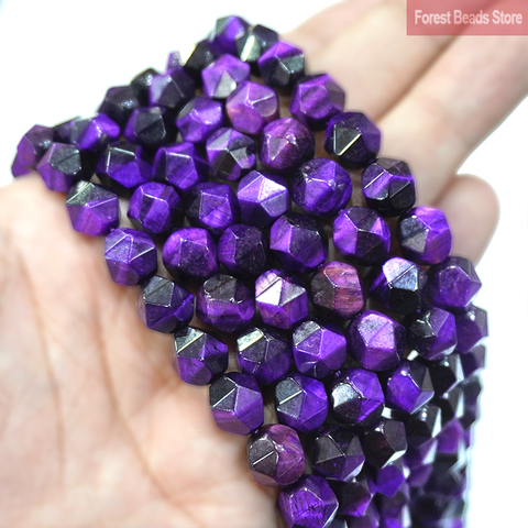 Natural Stone Beads Purple Diamond Faceted Tiger Eye Stone Charms for Jewelry Making DIY Bracelet Necklace 15