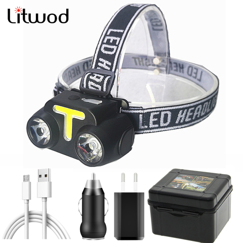 Bike Light Mini COB LED Headlight Headlamp Head Lamp Flashlight USB Rechargeable 18650 Torch Camping Hiking Night Fishing Light ► Photo 1/6