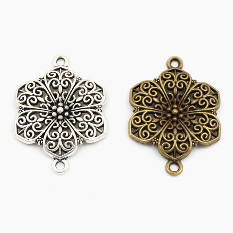 40x28mm 5pcs Antique Sliver and Bronze Plated  Flower Style Handmade Charms Pendant:DIY for bracelet necklace ► Photo 1/3