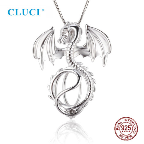 CLUCI Silver 925 Dragon Charms Pendant Jewelry for Women Real 925 Sterling Silver Charms Pendant Pearl Locket Jewelry SC072SB ► Photo 1/6