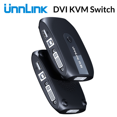 Unnlink 2X1 DVI KVM Switch Box Selector DVI Switch 2 In 1 Out Sharing USB 2.0 monitor mouse keyboard for 2 Computer Laptops PCs ► Photo 1/6