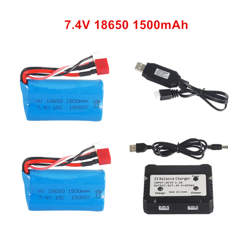 7.4v 1500mah Li-ion battery for Wltoys 12428 12423 12401 12402 12403 12404 1/12  RC truck battery 15c 18650 T plug 2pcs ► Photo 1/1