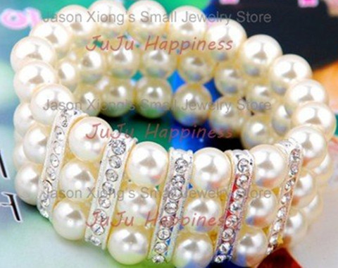 Fashion White Glass Pearl Beads Bracelet With Clear Rhinestone Accessory One Piece pbb1004 ► Photo 1/1