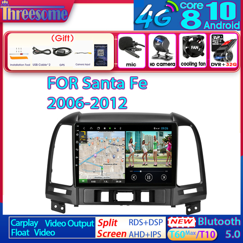 Android10.0 2din 48EQ  For Hyundai Santa Fe 2006-2012 Car GPS navigation radio 4G net Wifi FM AM DSP RDS multimedia video player ► Photo 1/6