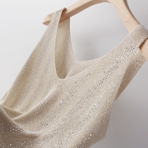 korean Bling Lurex diamond Summer knit Tank Top for Women Cami Sleeveless Knit vest Top White Black Women's loose Camisole tops ► Photo 1/6