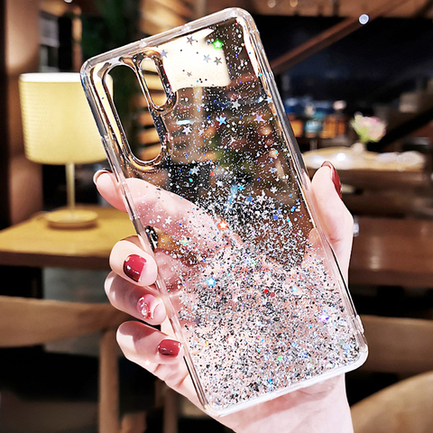 For Huawei Nova 7i Back Cover Water Glitter Shiny Soft Silicon