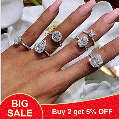 Rings for Women Silver Ring Bridal Zircon Diamond Elegant Engagement  Wedding Band Ring Alloy Rings