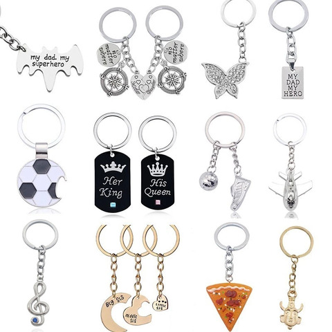 2022 New Couple Keychain Mom And Dad Heart Puzzle Keychain Crown Pizza Pendant Best Friend Bff Key chain Ladies Men Jewelry ► Photo 1/5
