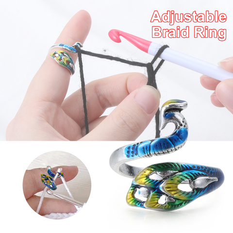 Adjustable Crochet Ring Sillver Color Crocheting Braided Knitting Ring  Knitting Thimbles Yarn Tension Ring Knitting Accessories