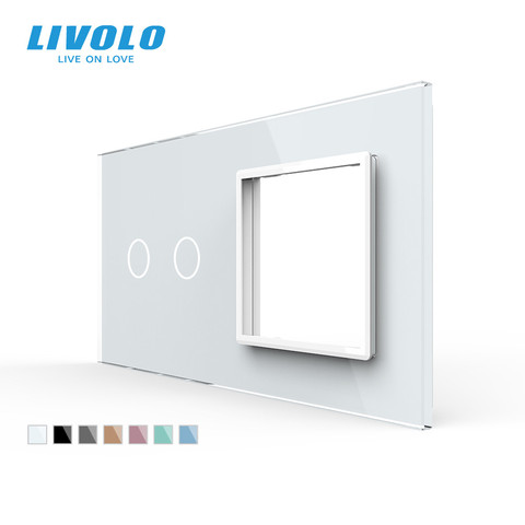 Livolo Luxury White Pearl Crystal Glass, 151mm*80mm, EU standard, 2Gang &1 Frame Glass Panel, VL-C7-C2/SR-11 (4 Colors) ► Photo 1/5