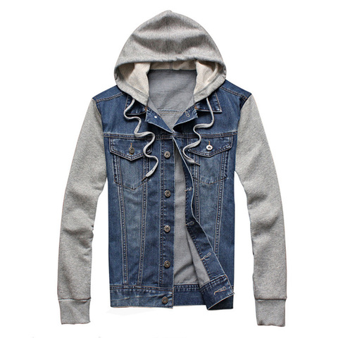 Denim Men Hooded Sportswear Outdoors Casual Fashion Jeans Jackets Hoodies Cowboy Mens Jacket and Coat Plus Size ► Photo 1/5