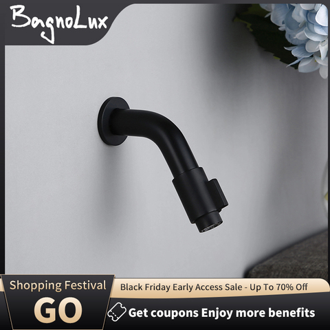 Bagnolux Solid Brass Wall Mounted Mat Black Color Basin Faucet Bathroom Accessories Cold Water Single Handle Round taps ► Photo 1/6