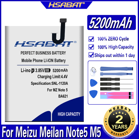 HSABAT 5200mAh BA621 Battery for Meizu Meilan Note5 M5 Note 5 Batteries free shipping ► Photo 1/6