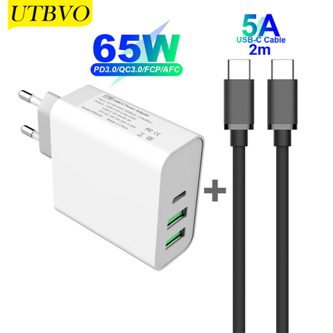 UTBVO 65W TYPE-C USB-C Power Adapter,1Port PD65W QC3.0 Charger For Laptops MacBook Pro/Air iPad Pro,2port USB for Samsung iPhone ► Photo 1/6