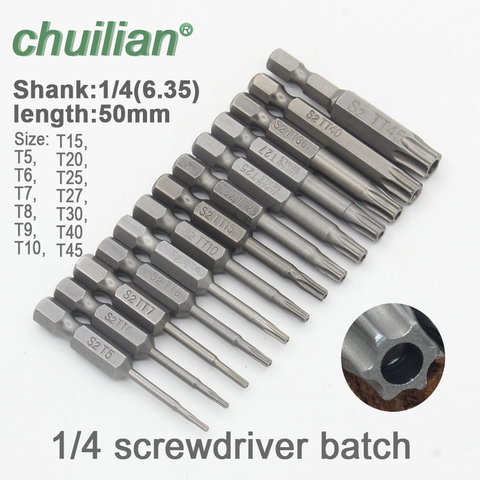 1Pcs 50mm long T5-T45 Magnetic Torx Screwdriver Bits Set Electric Screwdriver head T6,T7,T8,  T10, T15, T20, T25, T27, T30, T40 ► Photo 1/6