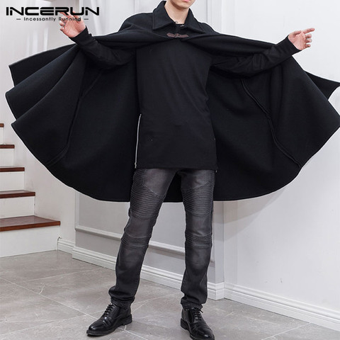 2022 Men Lapel Cloak Coats Winter Faux Blends Overcoats INCERUN Fashion Solid Color Cape Trench Men Long Style Jackets Plus Size ► Photo 1/6