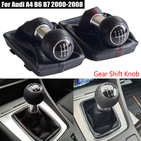 Fit For Audi A4 B6 B7 2000-2008 Manual 5 6 Speed Car Gear Shift Shifter Knob Lever Handle Head With Leather Dust-Proof Cover ► Photo 1/6