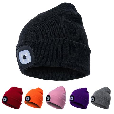 Unisex Winter LED Light Luminous Warm Knitted Hat Outdoor Camping Head Lamp Cap ► Photo 1/6