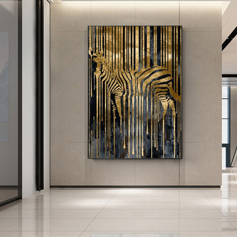 Abstract Art Golden Zebra Nordic Canvas Painting Modern Posters and Prints Scandinavian Cuadros Wall Art Picture for Living Room ► Photo 1/6