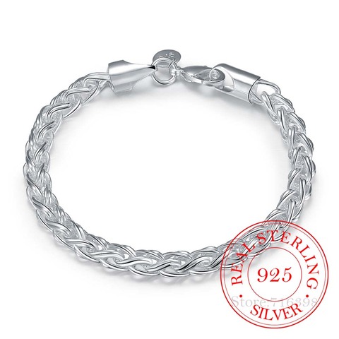 Real Original 925 Silver Bracelets Simple Twist Round Chain Bracelets Bangle For Men Women Fine Men Jewelry Gift Good Quality ► Photo 1/6