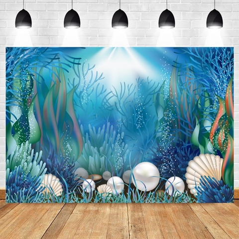 Seabed Fish Coral Shell Pearl Whale Underwater Aquarium Baby Shower Birthday Backdrop Photography Background For Photo Studio ► Photo 1/6