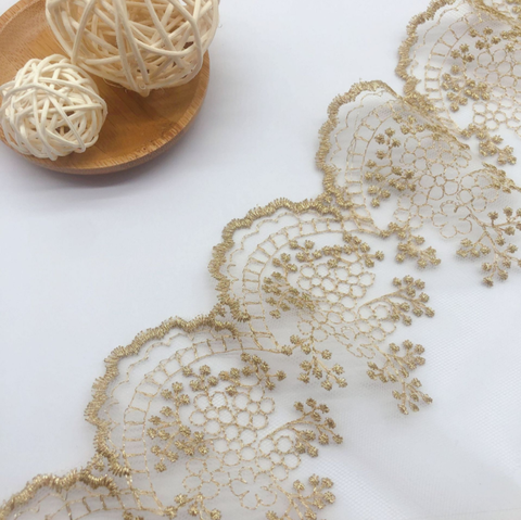 2 Meters Delicate Gold Flower Lace Trim for Sewing DIY Garment Accessories 10.5cm Handmade Lace Decoration Materials Fabric ► Photo 1/6