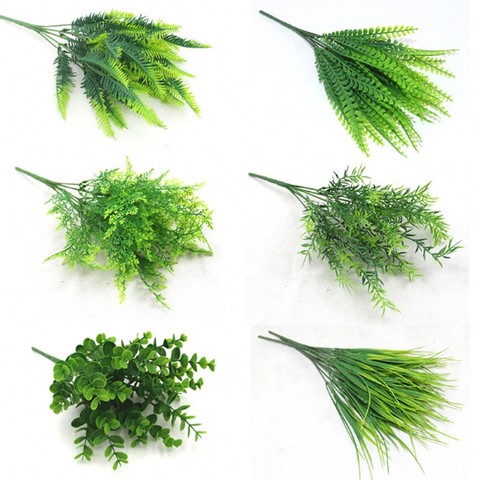 7 Fork Artificial Plants Eucalyptus Grass Plastic Ferns Green Leaves Fake Flower Plant Wedding Home Decoration Table Decors ► Photo 1/6
