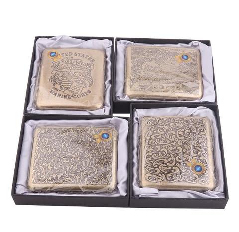 Vintage Metal Brass Cigarette Case with Gift Box Container 20 Pcs Regular Size Cigarettes Tobacco Holder Pocket Box Storage ► Photo 1/6